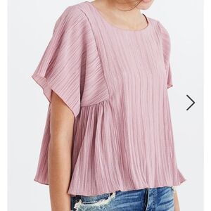 MADEWELL Mauve Texture & Thread Micropleat Short Sleeve Boxy Top Size Small